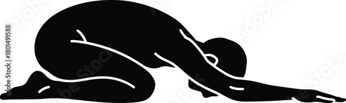 Silhouette of a person in a deep forward fold yoga pose on white human figure