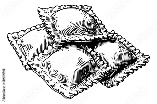 Juicy large ravioli with mushrooms