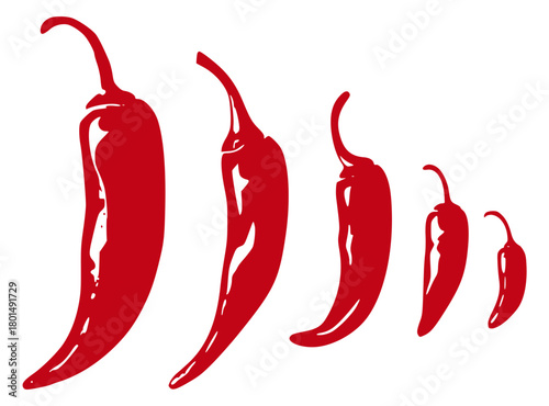 Red chili peppers sorted by size