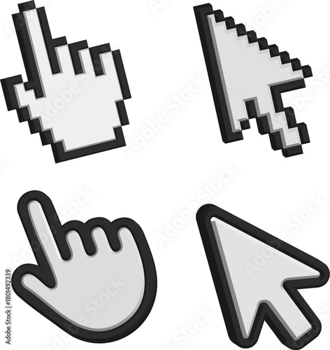 mouse cursor icon set 3d outline pointer hand click arrow graphic ui ux web design elements