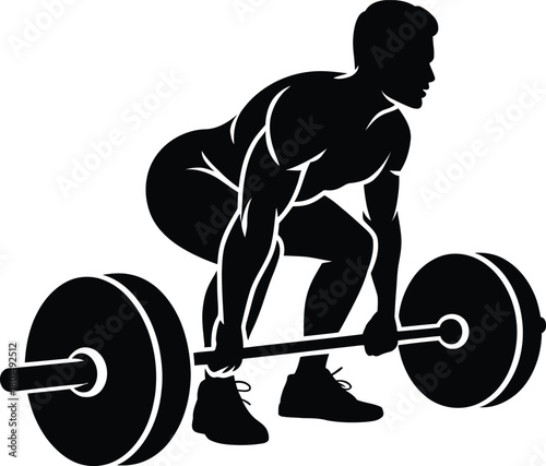 Man Silhouette Performing Barbell Deadlift Exercise Side View weightlifting