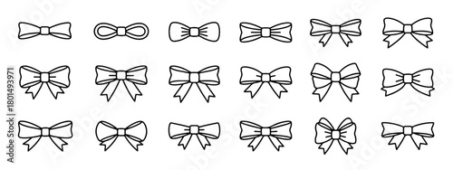Tableau sur toile Various hand-drawn line art icons of bow ties and ribbons, conveying elegance, c