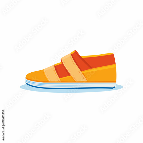 Orange and yellow sandal with hook and loop closure design illustration