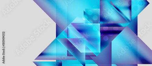 Abstract geometric composition. Blue hues dominate, creating dynamic visual effect. Shapes intersect, forming complex patterns. Light reflects off surfaces.