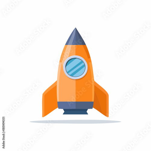 Cartoon orange rocket ship with porthole and fins, ready for launch into space
