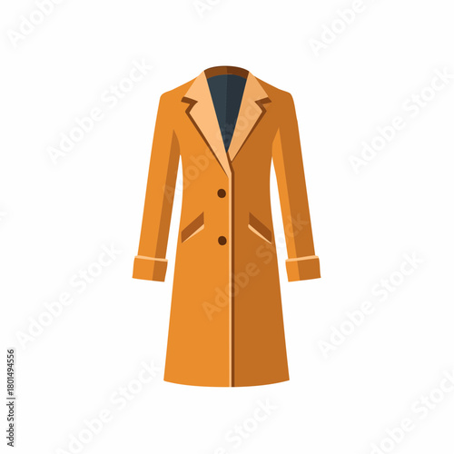 Isolated Mustard Colored Trench Coat Illustration on White Background