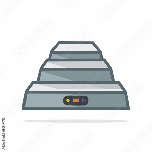 Modern electronic device with layered steps and illuminated controls symbolizing progress and technology