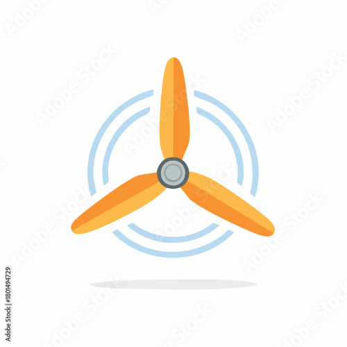 Simple Orange Propeller Blades Symbol with Circular Air Motion Lines Flat Design Icon