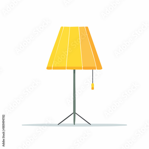Isolated Yellow Floor Lamp with Cord Pull Light Fixture Home Interior Illumination Source Minimalist Design Style