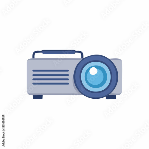 Modern digital projector with large lens and ventilation slots for home theater or business presentations