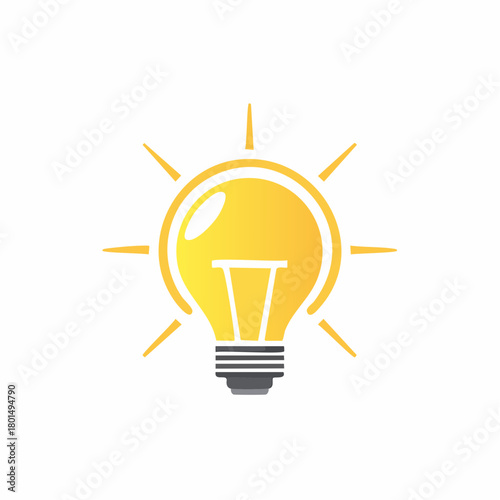 Bright idea light bulb icon with radiating light beams