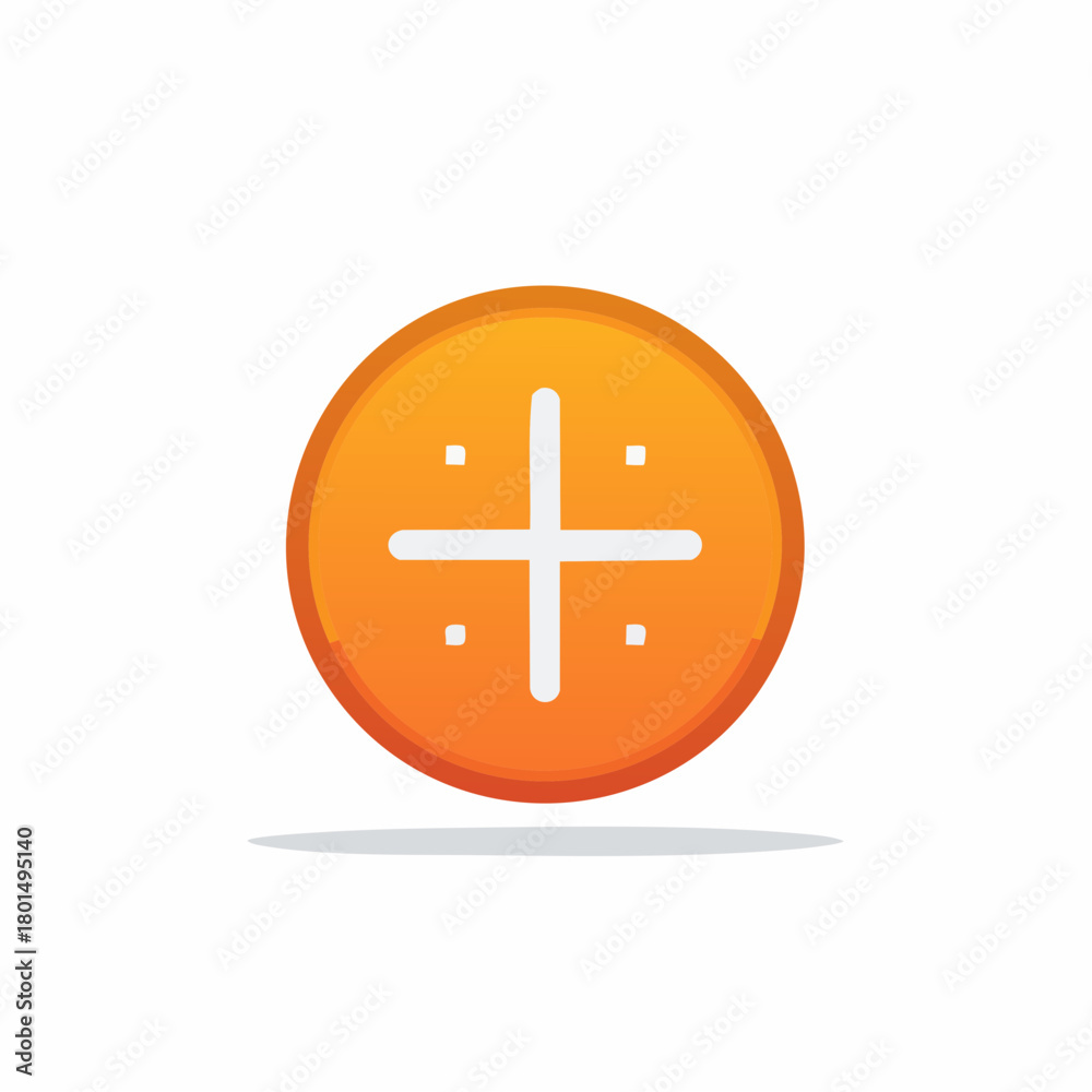 Obraz premium Gradient orange circle icon with centered white cross symbol and four small dots digital graphic