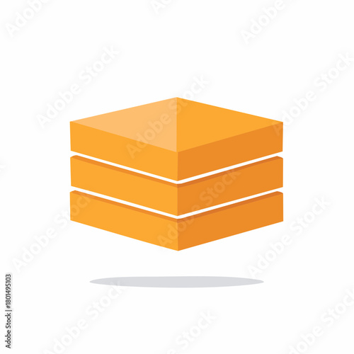 Graphic depiction of an orange layered cube form, showcasing geometric structure and precise layering against a clean white backdrop.
