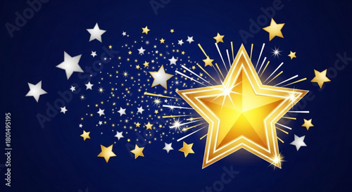 A dazzling display of golden stars against a deep blue backdrop, creating a celestial and celebratory atmosphere with a touch of magic and wonder