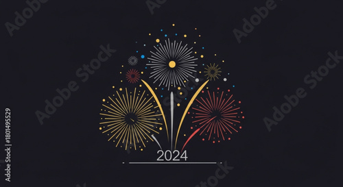 A dazzling display of fireworks illuminates the night sky, ushering in the year 2024 with a burst of color and excitement, symbolizing a fresh start