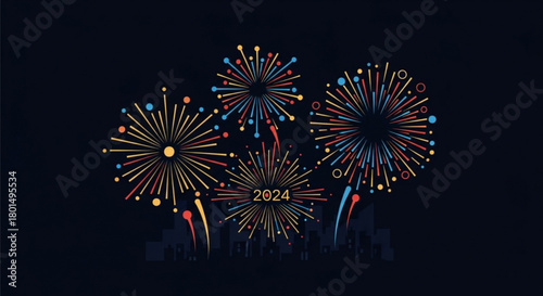 A vibrant display of fireworks illuminates the night sky, heralding the arrival of 2024 with a burst of color and excitement, symbolizing a fresh start