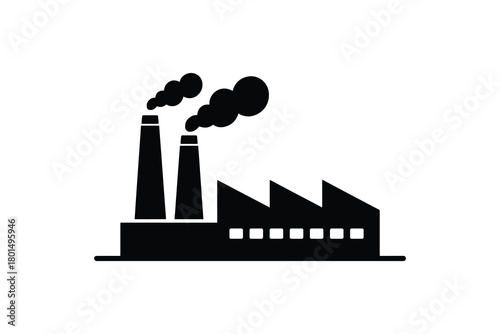 Black factory icon with smoke isolated on white background