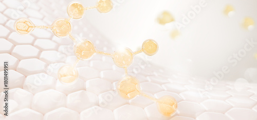 Foto 3d skin cells with hexagon pattern and biomimetic molecule