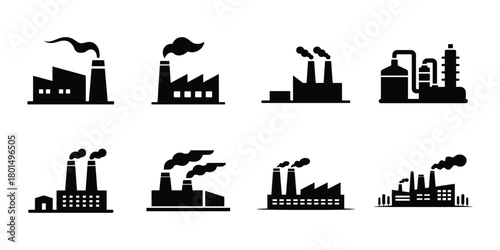 Vector industrial factory collection silhouettes