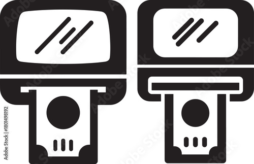 Two atm machines with money silhouette