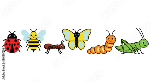 Cartoon insects vector illustration ladybug bee ant butterfly cute bug