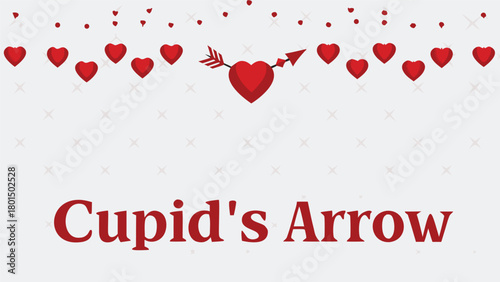 A festive and romantic background design featuring a central heart pierced by cupid s arrow surrounded by scattered red hearts and subtle cross patterns perfect for valentine s day