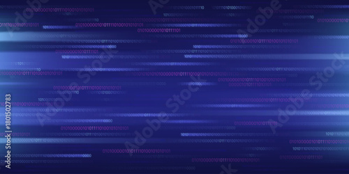 Binary code matrix background with cyber data streams in blue and pink. Abstract digital interface with computer programming numbers, futuristic technology backdrop for security or network concepts.