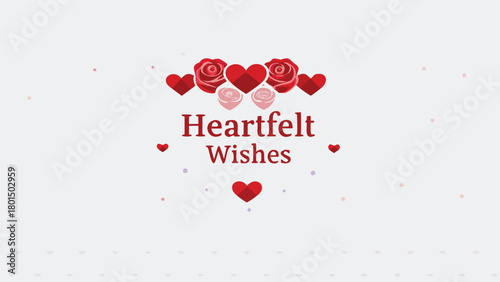 Heartfelt wishes displayed in elegant red text surrounded by romantic red and pink roses and hearts with scattered confetti for a celebratory and loving design