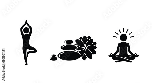 Yoga meditation wellness spa zen stones lotus relaxation vector design