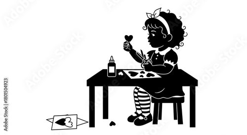 Girl crafting valentines day hearts diy art project silhouette art