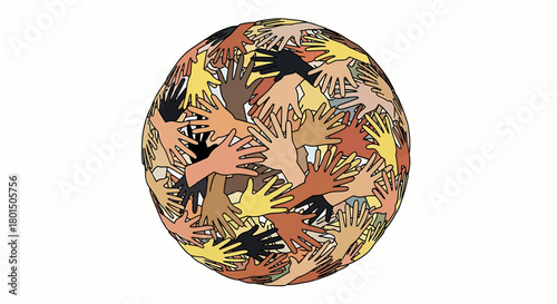 Globe of hands of different skin colors, representing diversity and inclusion.