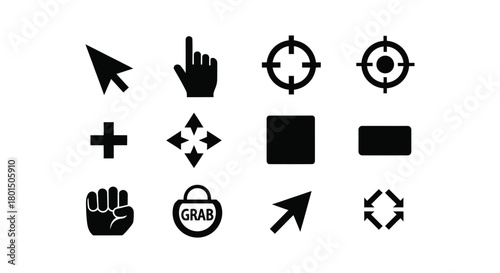 Vector cursor icons set ui design elements black and white symbols