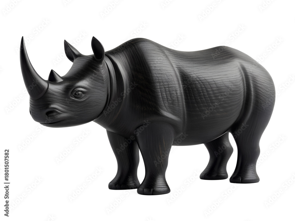 Fototapeta premium A carved wooden Black Rhinoceros figurine, 3D render, isolated on transparent background