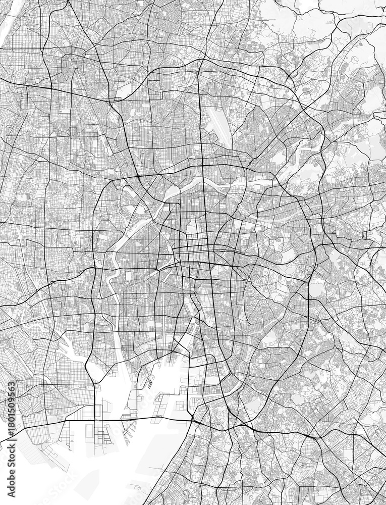 Naklejka premium Nagoya City Map. Minimalist black and white line art poster for printing, wallpaper, wall art, and map resources for home and office decor