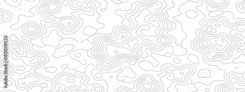 Abstract white topographic contour lines seamless pattern.