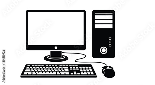 Computer desktop pc keyboard mouse vector illustration silhouette