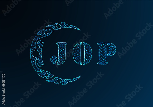 Low poly letter logo JOP design. JOP letter logo low poly vector design on blue color gradient background. JOP logo low poly design