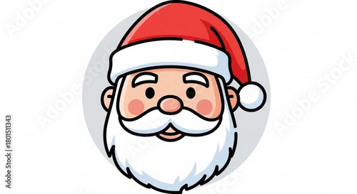 A cheerful cartoon santa claus head with a red hat and a white beard isolated on a, radiating festive joy and holiday spirit