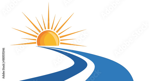 Sunrise over a winding blue river, symbolizing hope and new beginnings.