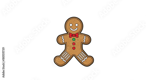 A delightful gingerbread man with a red bow tie and buttons, isolated on, brings a touch of sweetness and joy to the holiday season