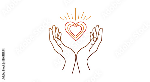 Hands Holding a Glowing Heart - Symbol of Love and Care.
