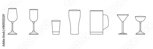 Clean outlined glassware icons representing various drink containers for modern hospitality design