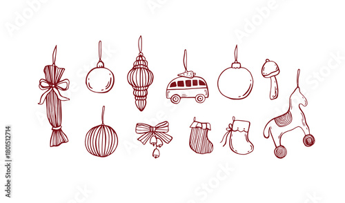 Wallpaper Mural Whimsical christmas doodle set, vector illustrations, vintage retro style Torontodigital.ca