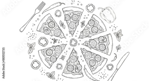 Hand drawn illustration of pepperoni pizza slices
