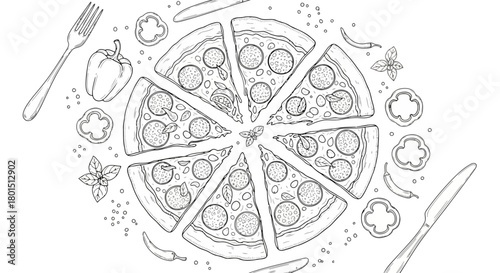 Hand drawn illustration of pepperoni pizza slices
