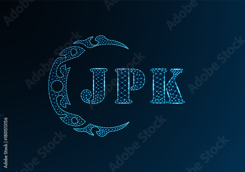 Low poly letter logo JPK design. JPK letter logo low poly vector design on blue color gradient background. JPK logo low poly design
