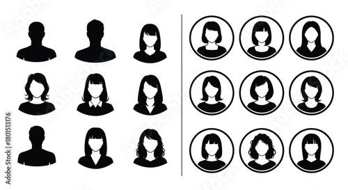 Profile avatar icon set vector silhouette black and white design