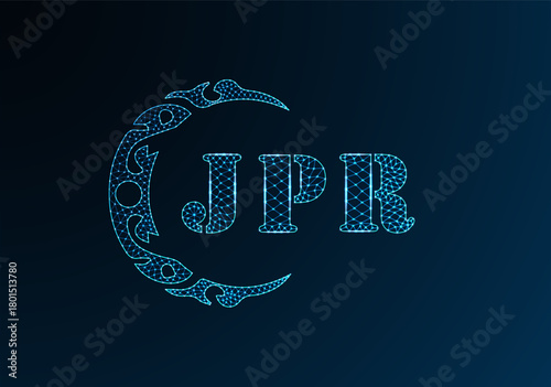 Low poly letter logo JPR design. JPR letter logo low poly vector design on blue color gradient background. JPR logo low poly design