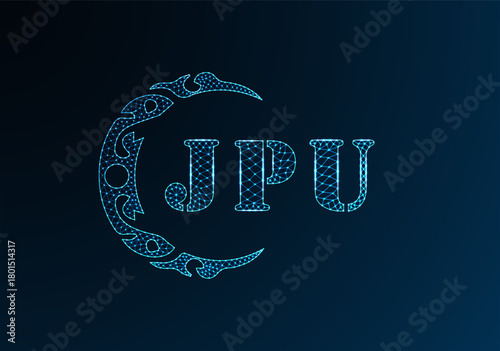 Low poly letter logo JPU design. JPU letter logo low poly vector design on blue color gradient background. JPU logo low poly design