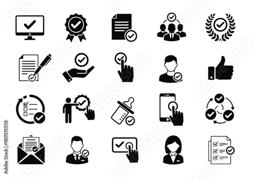 Approval and confirmation checkmark icon set for digital use - Vector icon symbol for website - Icon vector - Blue icon vector -  Flat Design Icon